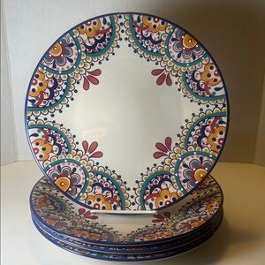 (4) Dash Of That Elle Bohemian Earthenware 11” Dinner Plates